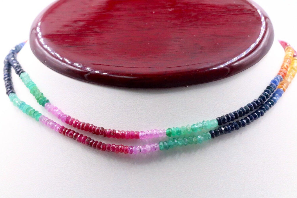 Natural Multi-Color Sapphire Necklace Sapphire Beads September birthstone pink, blue, orange sapphire green emerald, red ruby-Planet Gemstones