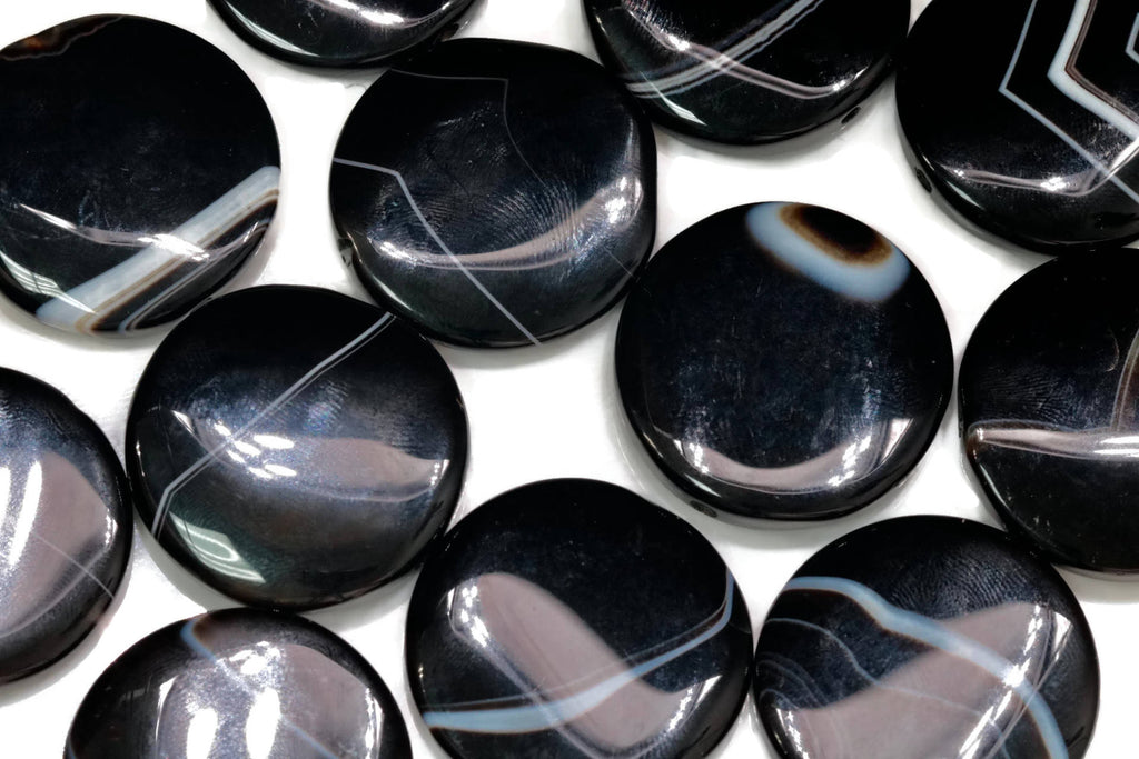 Natural Agate Natural Agate Bead Necklace Agate Gemstone Agate Beads DIY Jewelry beads Black AGATE 3 Matching Pairs 31mm-Planet Gemstones