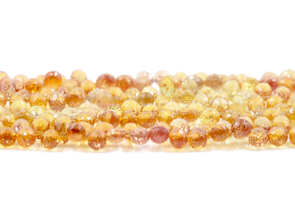 Natural Sapphire @ Orange Sapphire Beads Sapphire September Birthstone Yellow and Orange SAPPHIRE mix Briolette strand 4x3mm DIY Jewelry-Planet Gemstones