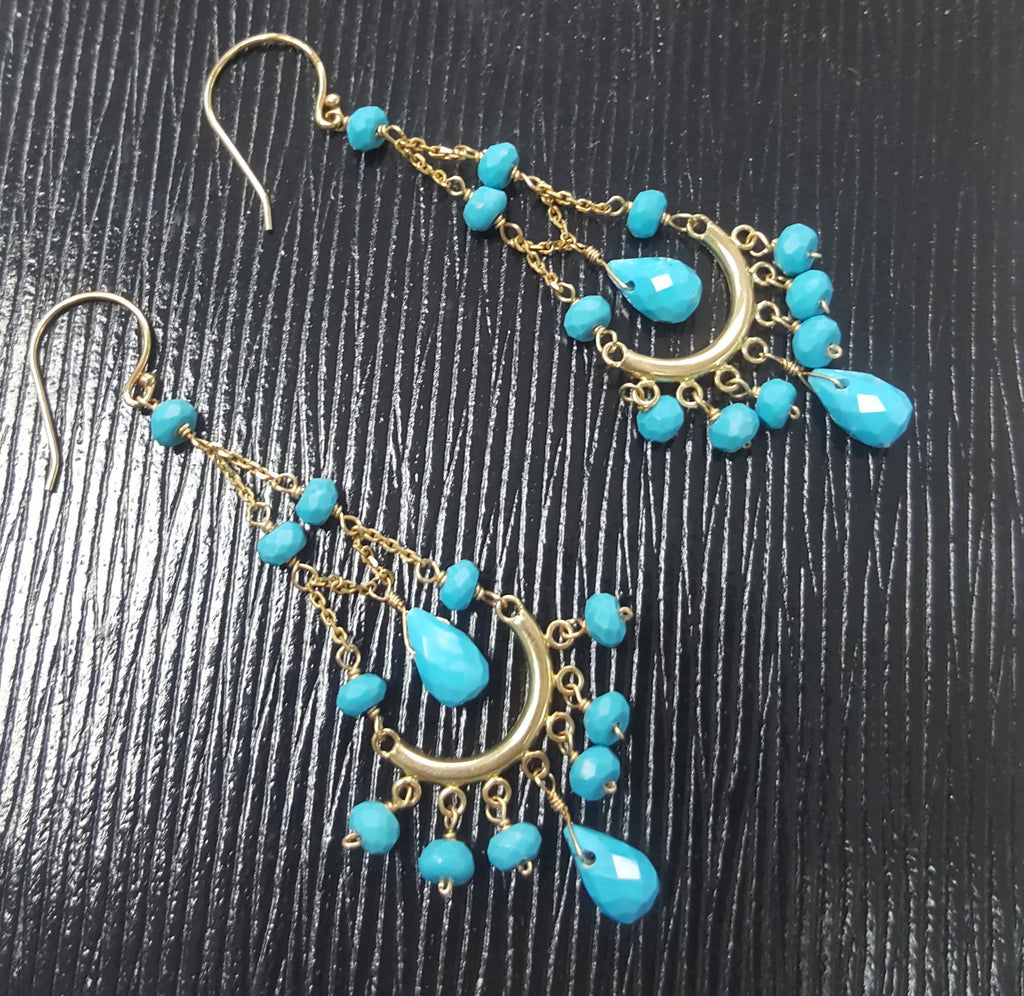 Natural Turquoise Turquoise Earring Turquoise jewelry Sleeping Beauty Gift for Mom 10K YG Half Moon Earring Sleeping Beauty Turquoise-Planet Gemstones
