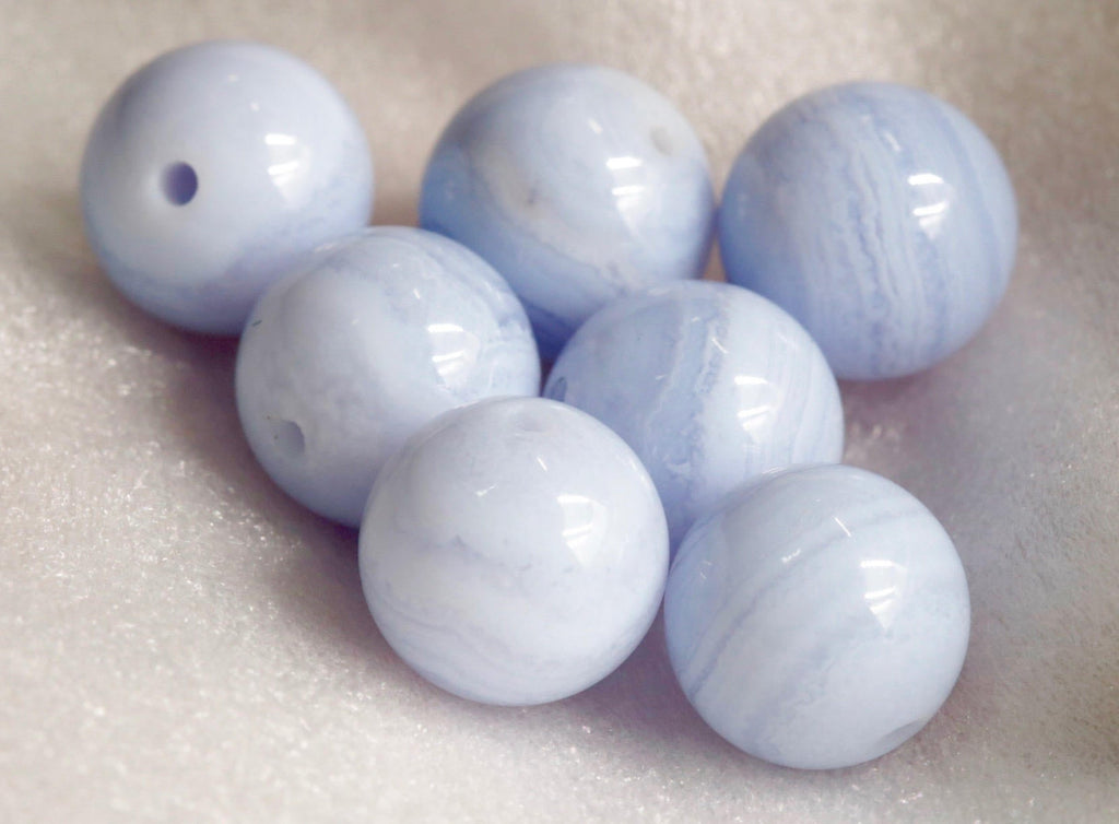 Natural Agate Natural Agate Bead Necklace Agate Gemstone Agate Beads DIY Jewelry beads 7 Piece Set of Blue LACE AGATE round shape 12mm-Planet Gemstones