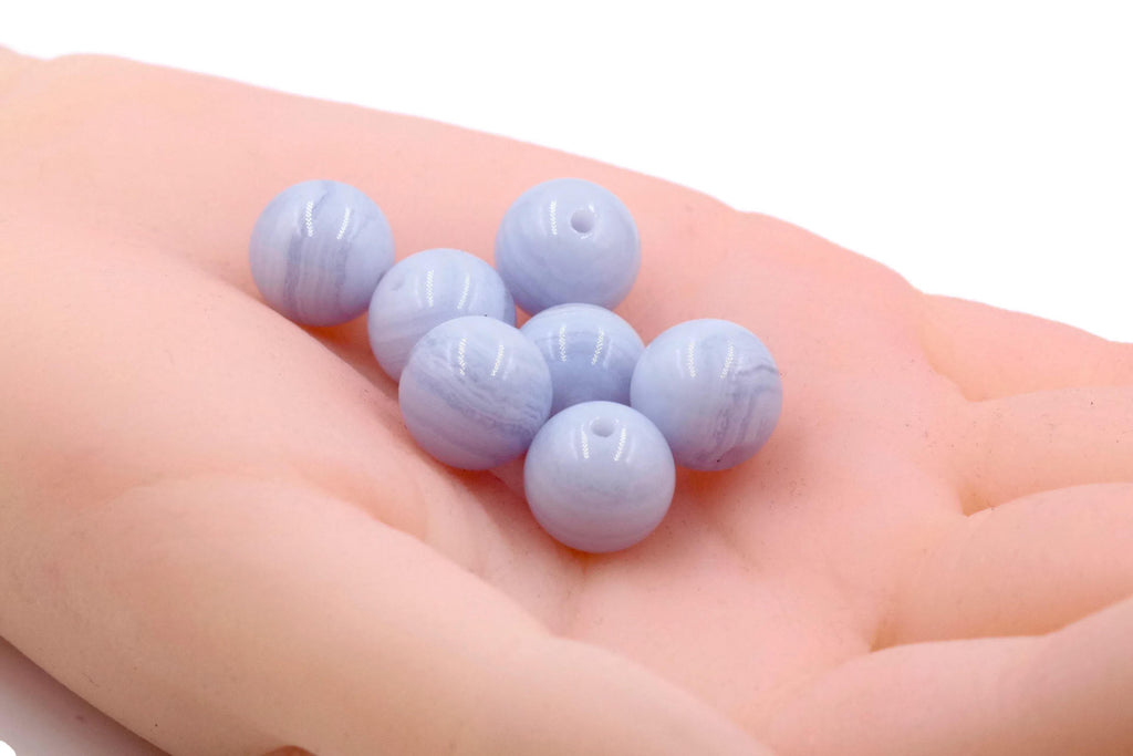 Natural Agate Natural Agate Bead Necklace Agate Gemstone Agate Beads DIY Jewelry beads 7 Piece Set of Blue LACE AGATE round shape 12mm-Planet Gemstones