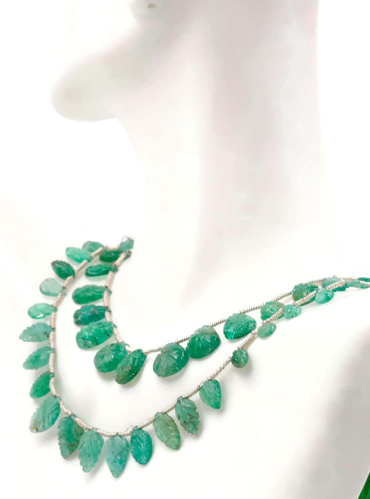 Genuine Emerald Beads Emerald Necklace Green gemstone Beads Emerald Gemstone Beads Green Necklace Emerald leaf Bead Necklace SKU:00108064-Emerald-Planet Gemstones