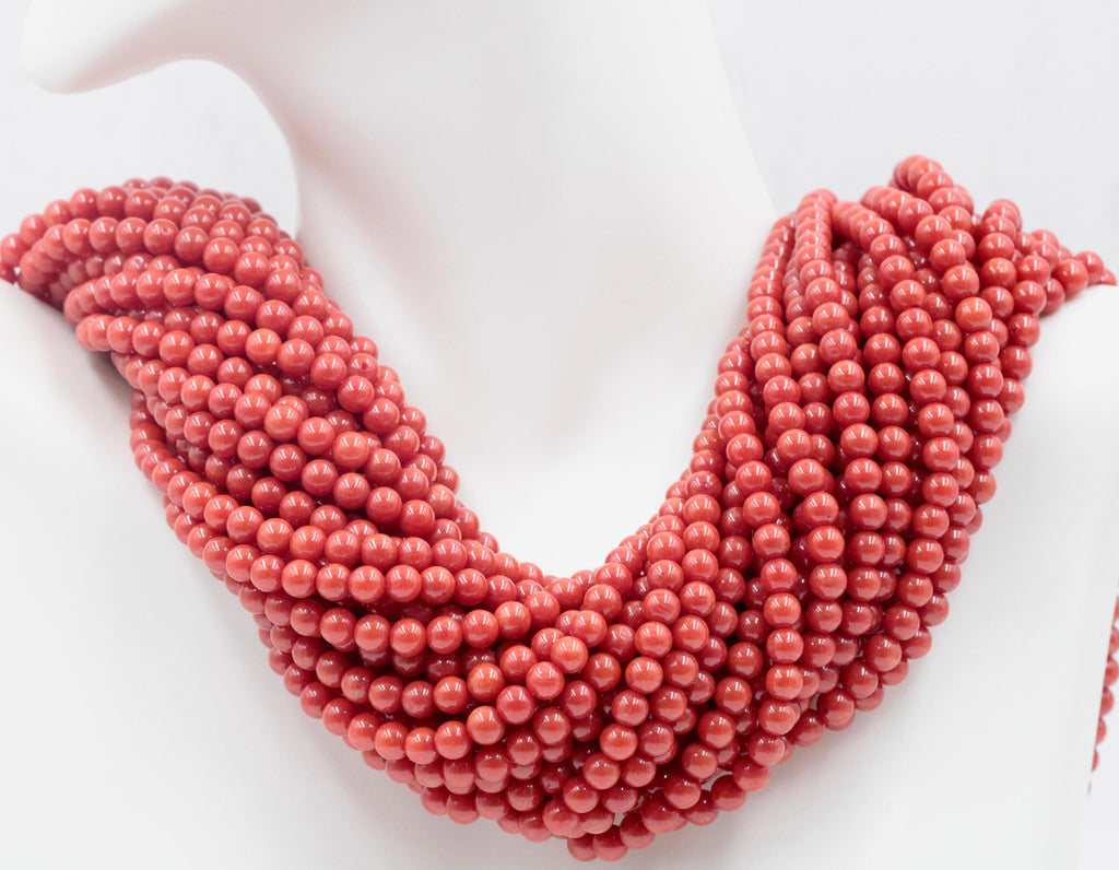 Natural Coral Beads Coral Necklace Italian Coral beads Red Coral Beads Coral Beads Red Coral Beads Coral Bead Necklace 4mm16" SKU:00108770-Planet Gemstones