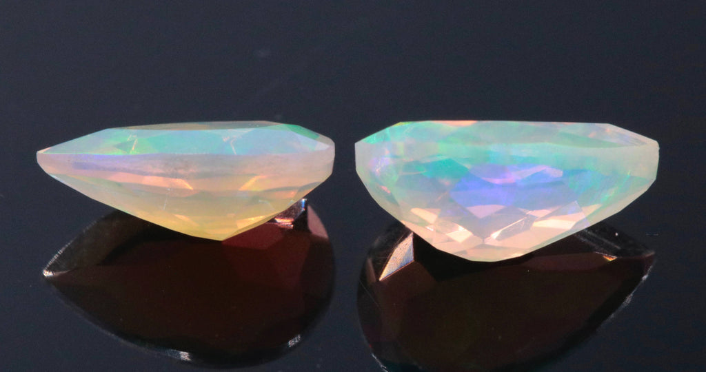 Natural Opal Ethiopian Opal Loose Ethiopian Opal Natural Welo Opal Rainbow Fire Opal Ethiopian Opal Faceted Pear Shape, 9x7mm, 1.58ct,-Planet Gemstones