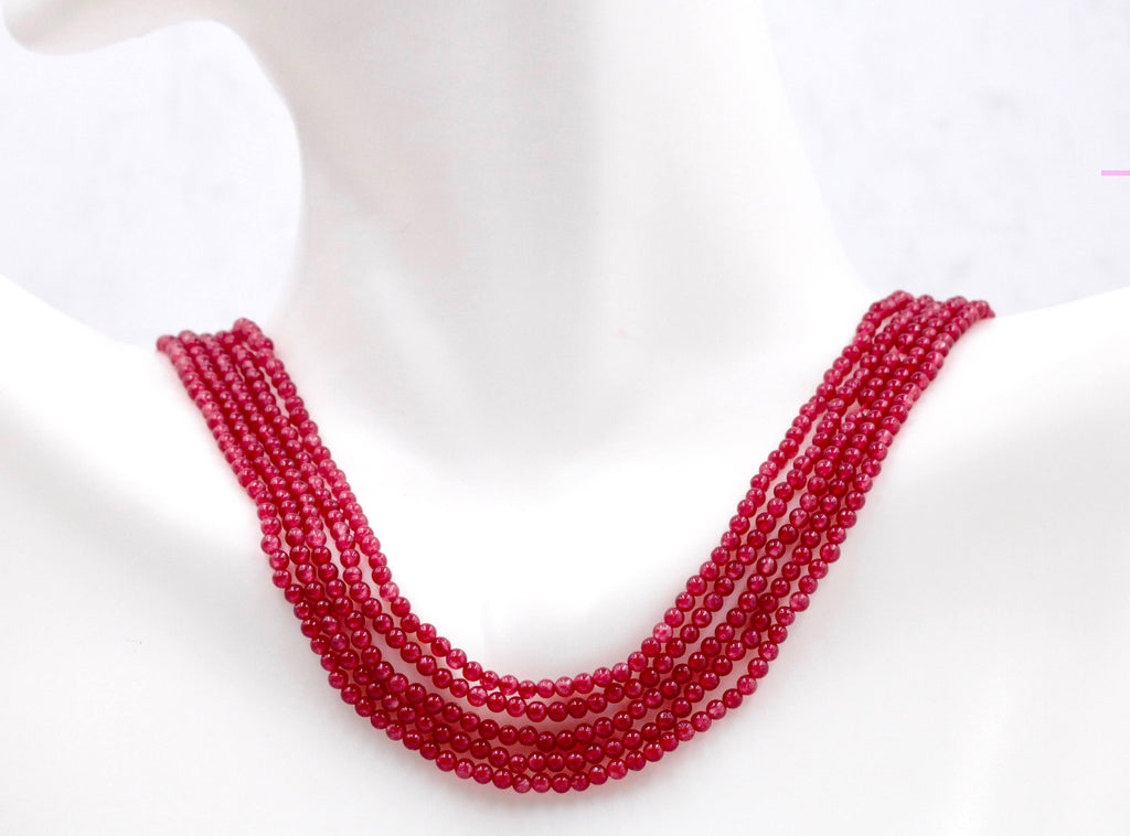 Red Jade Plain Beaded unfinished Necklace 16 Inches long size 2-3mm-Planet Gemstones