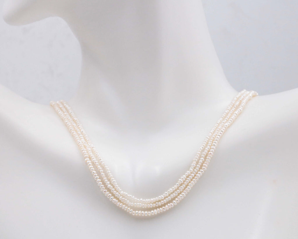 Fresh Water Pearls Real pearl necklace Cultured pearls Small pearl necklace Natural white pearl Bulk Pearl 16" SKU:00104821-Planet Gemstones