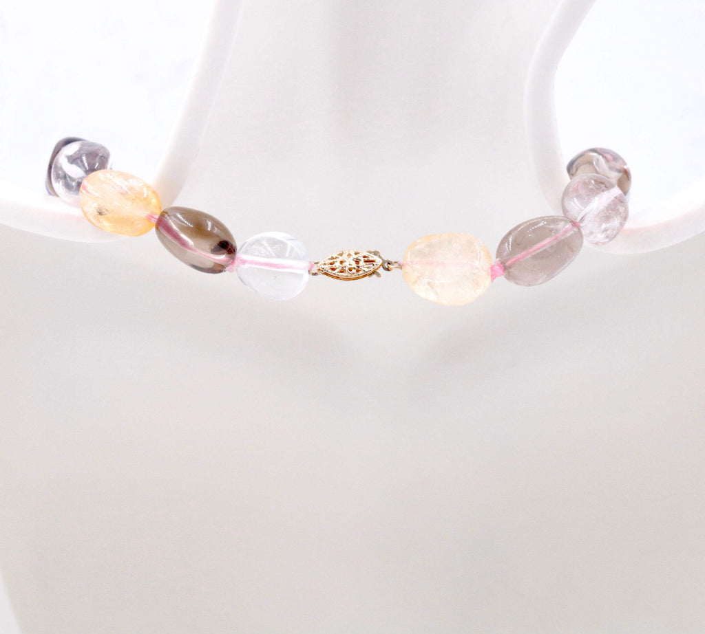 14K Yellow Gold Multi Colored Quartz Smooth Nugget shape 17-18 Inches-Beads-Planet Gemstones