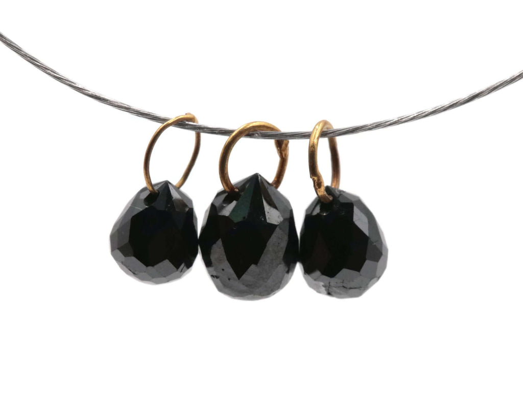 Black Diamond Diamond Briolette Black Diamond Beads Black Diamond Drops Natural Black Diamond For April Beads 18KT YG 4x6MM 3x4MM 1.8CT-Planet Gemstones