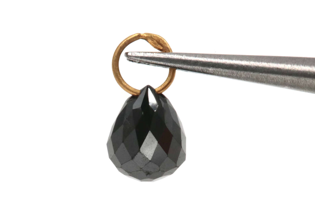 Black Diamond Diamond Briolette Black Diamond Beads Black Diamond Drops Natural Black Diamond For April Beads 18KT YG 4X3MM 0.70CT-Planet Gemstones