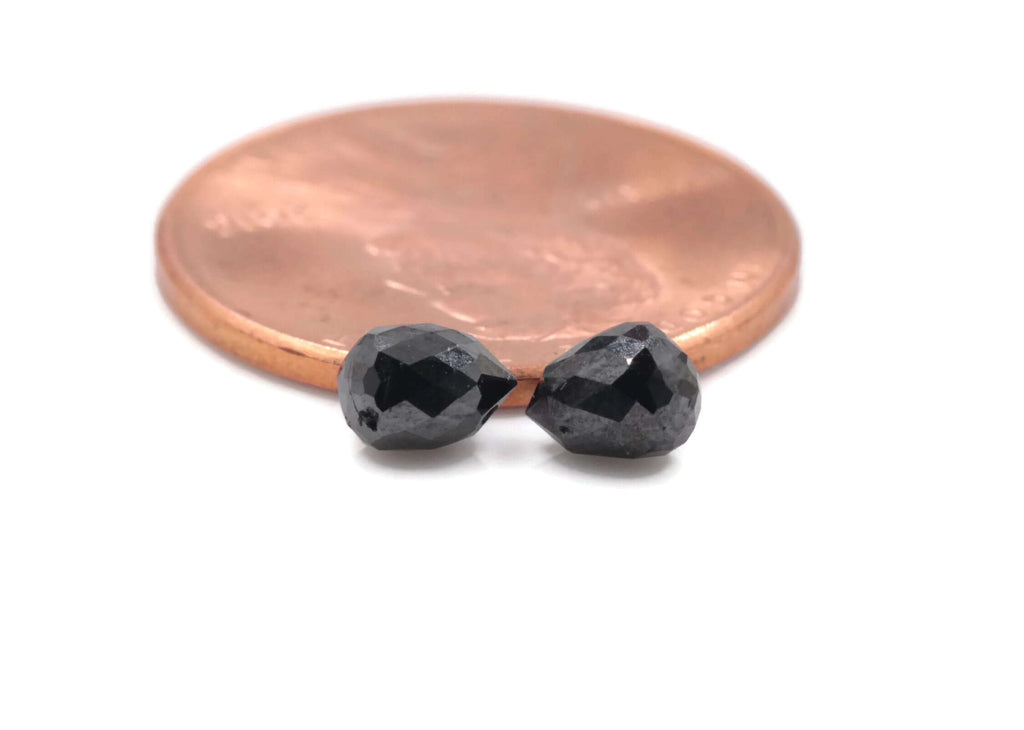 Black Diamond Diamond Briolette Black Diamond Beads Black Diamond Drops Natural Black Diamond For April Beads 4X3MM 1.22CT PAIR-Planet Gemstones
