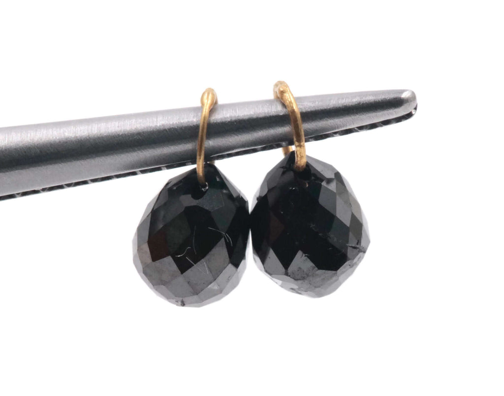 Black Diamond Diamond Briolette Black Diamond Beads Black Diamond Drops Natural Black Diamond For April Beads 18KT YG 4X3MM 1.30Ct-Planet Gemstones