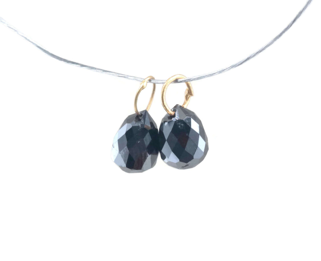 Black Diamond Diamond Briolette Black Diamond Beads Black Diamond Drops Natural Black Diamond For April Beads 18KT YG 5x4MM 1.40CT-Planet Gemstones