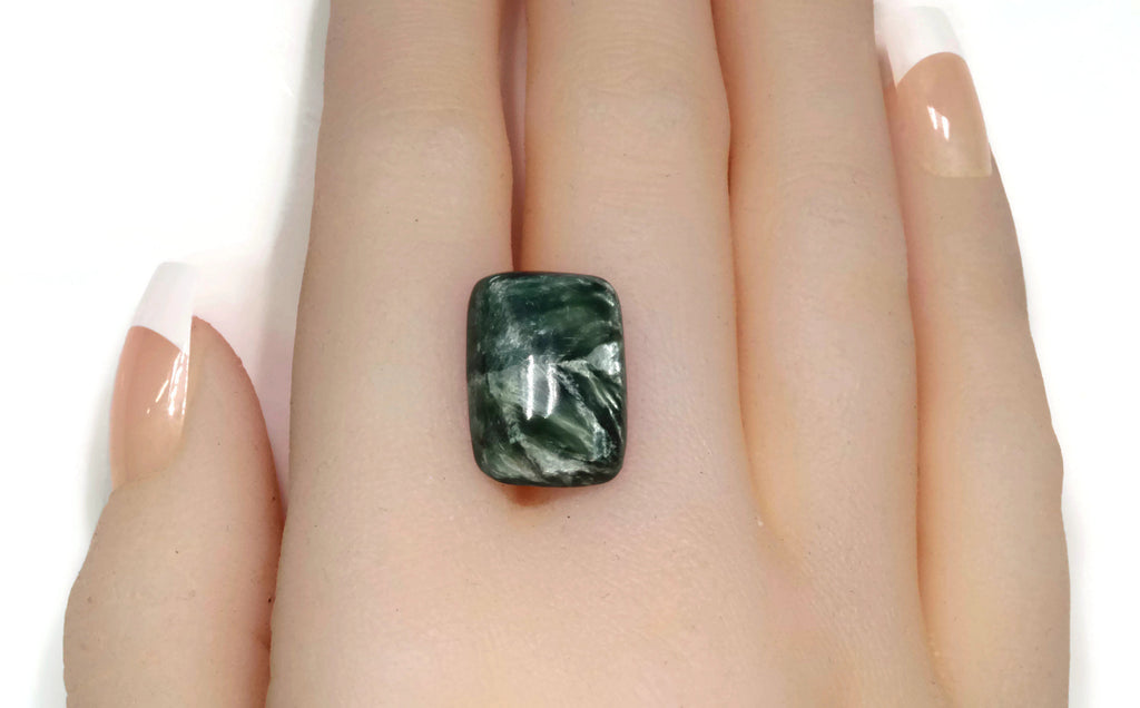 Natural seraphinite gemstone loose seraphinite genuine seraphinite stone rectangular Cabochon, 18x13mm DIY Jewelry Supplies-Planet Gemstones