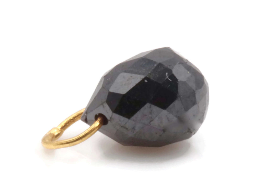 Black Diamond Diamond Briolette Black Diamond Beads Black Diamond Drops Natural Black Diamond For April Beads 18KT YG 4x6MM 1.00CT-Planet Gemstones