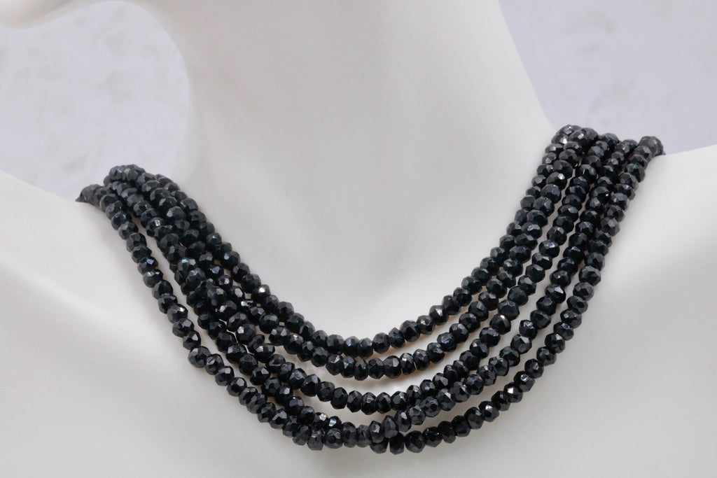 Natural Spinel DIY Jewelry Black Spinel Beads Five strands black spinel with 925 sterling silver clasp 18 inch long DIY Jewelry Supplies-Planet Gemstones