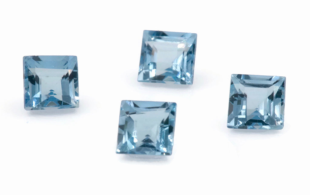 Natural Aquamarine SQ shape 4PCS SET 2.5mm, 0.34ct-Aquamarine-Planet Gemstones