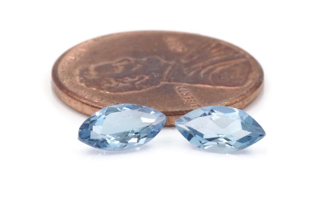 Aquamarine Natural Aquamarine March Birthstone DIY Jewelry Supplies Aquamarine Gemstone Blue Aquamarine MQ shape 2PCS SET 8x4mm, 0.9ct-Aquamarine-Planet Gemstones