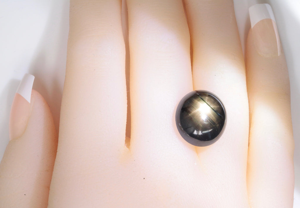 Natural Sapphire Star Sapphire Black Star Sapphire September Birthstone Golden Star Sapphire RD 19.97ct 16x14mm DIY Jewelry Supplies-Planet Gemstones
