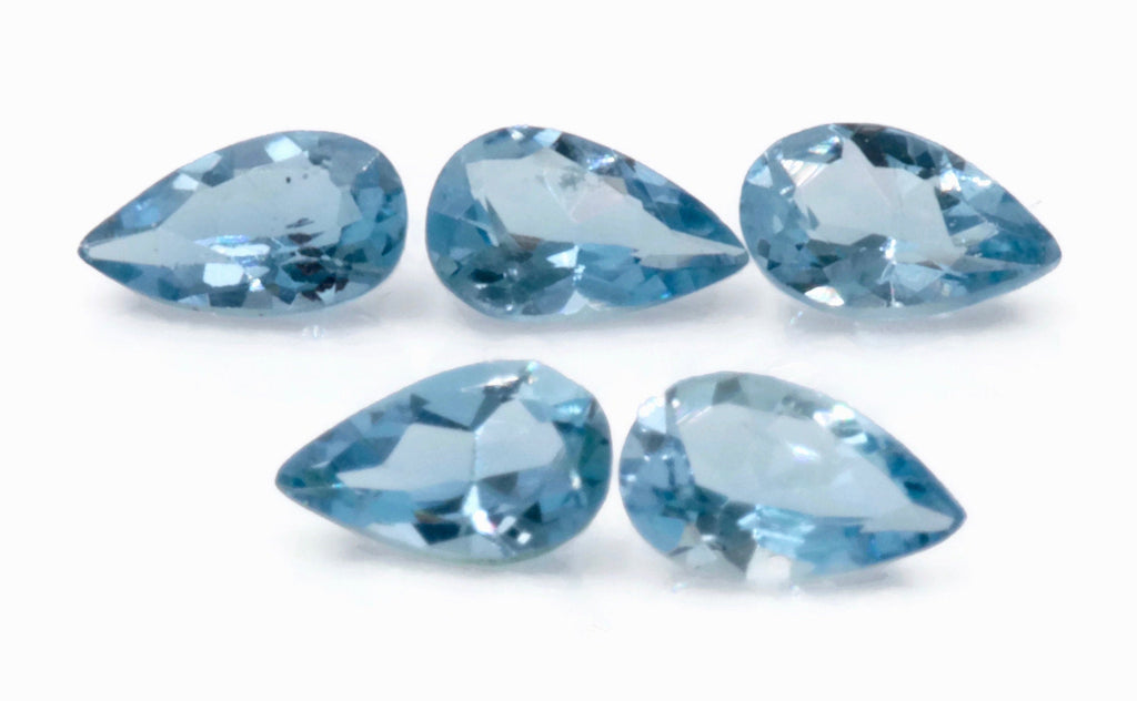 Natural Aquamarine Pear shape 5PCS SET 5x3mm, 0.9ct-Aquamarine-Planet Gemstones