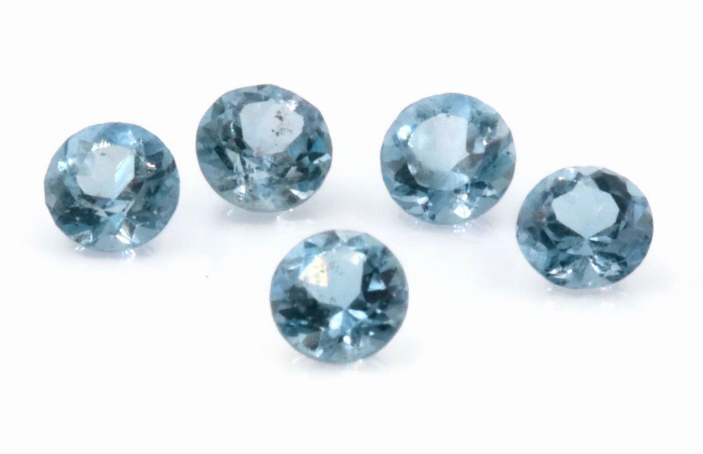 Natural Aquamarine Faceted Aquamarine Round Gemstone Loose Aquamarine Faceted Gemstone Aquamarine RD shape 5PCS SET 3mm, 0.49ct-Aquamarine-Planet Gemstones