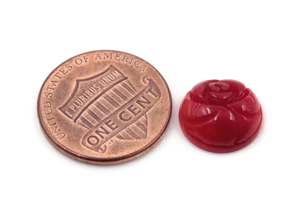 Coral Rose Flower Beads Coral Beads DIY Jewelry Supply Red Coral Flowers Flat Base Beads 12mm Coral carved beads 6PCS set-Planet Gemstones