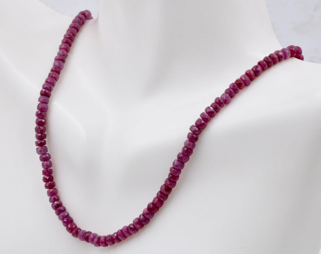 Natural Ruby Necklace 14K YG Ruby Roundelle Necklace Ruby Jewelry Birthstone Jewelry July Birthstone 1 Strand 18 inches long 80ct-Ruby-Planet Gemstones