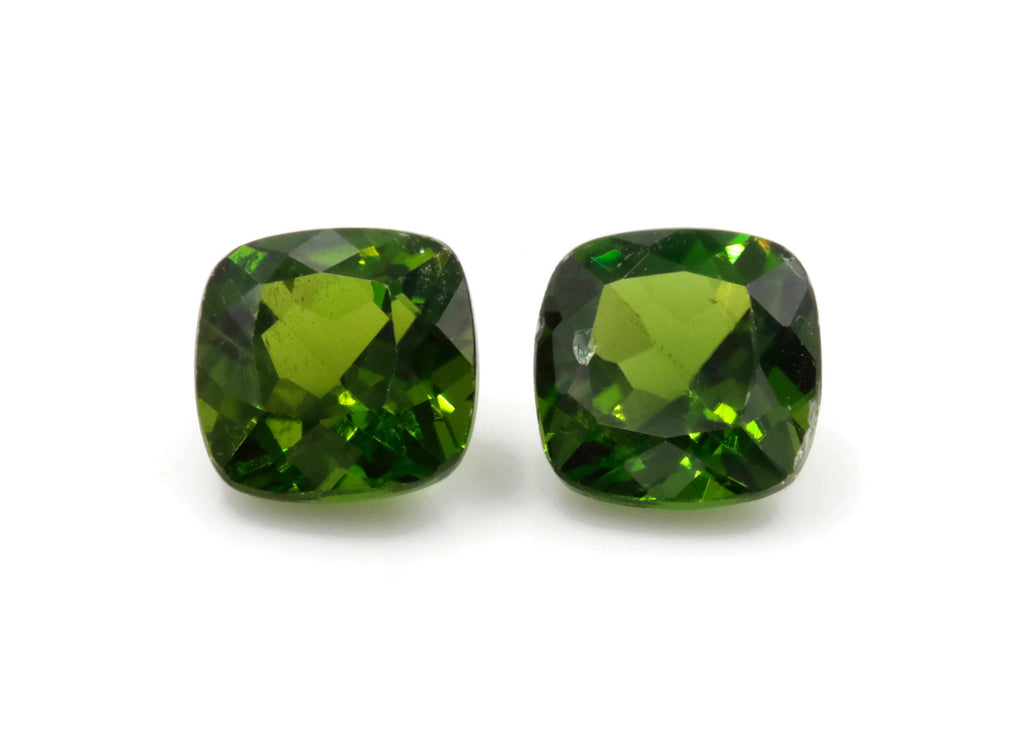 Natural Chrome Green Gemstone green stone natural chrome stone green diopside gems 6mm Square 2pcs set Pair DIY Jewelry Supplies-Planet Gemstones