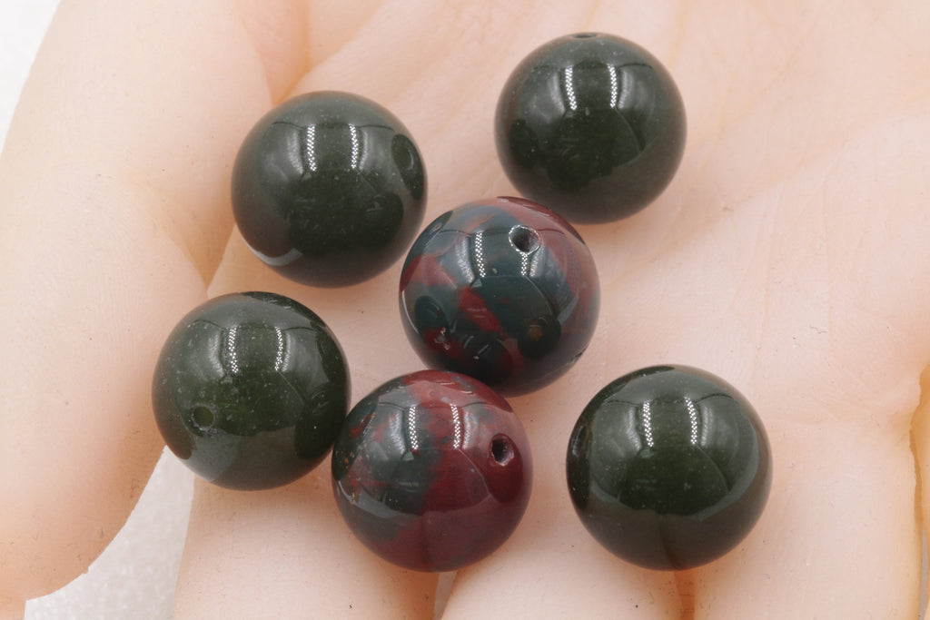 Natural Blood Stone Agate Beads RD 14mm 6pcs SET DIY Jewelry Supplies 113ct Agate beads-Planet Gemstones