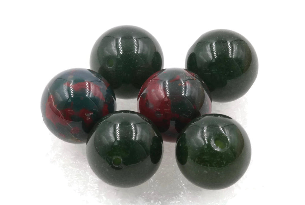 Natural Blood Stone Agate Beads RD 14mm 6pcs SET DIY Jewelry Supplies 113ct Agate beads-Planet Gemstones