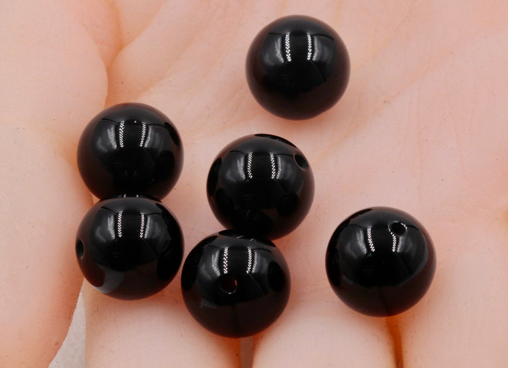 Natural Black Onyx Beads RD 13mm 6pcs SET DIY Jewelry Supplies 72ct Agate beads-Planet Gemstones
