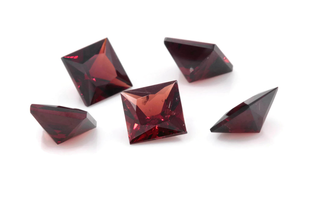Natural Red Garnet Matching Pair 6mm Square 2.5ct January Birthstone Faceted Garnet gemstone DIY Red Garnet gemstone-Planet Gemstones