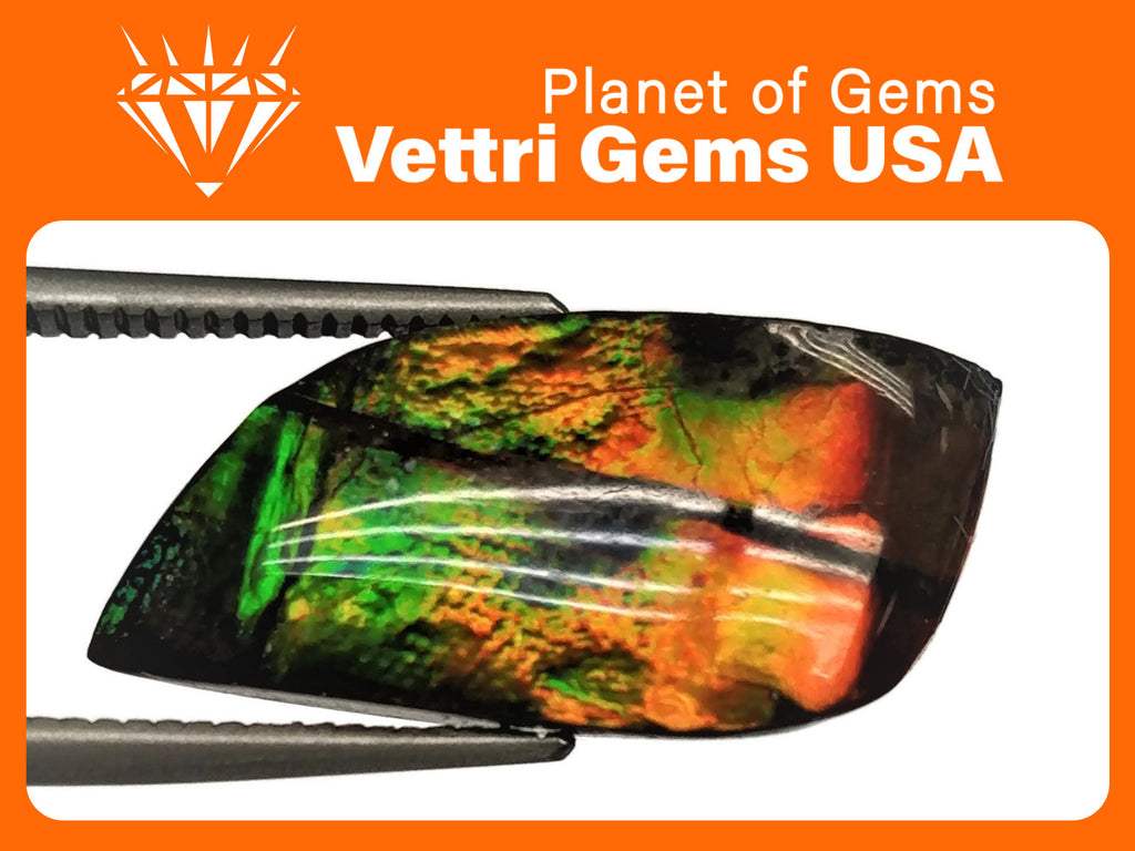 Natural Ammolite Gemstone | Cabochon Ammolite Loose Stone | Canadian Ammolite Gem | Genuine Ammolite (848) Fancy shape 6.4 ct-Planet Gemstones