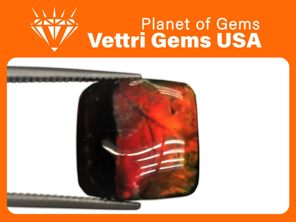 Natural Ammolite Gemstone | Cabochon Ammolite Loose Stone | Canadian Ammolite Gem | Genuine Ammolite (746) Square shape 5.8 ct-Planet Gemstones