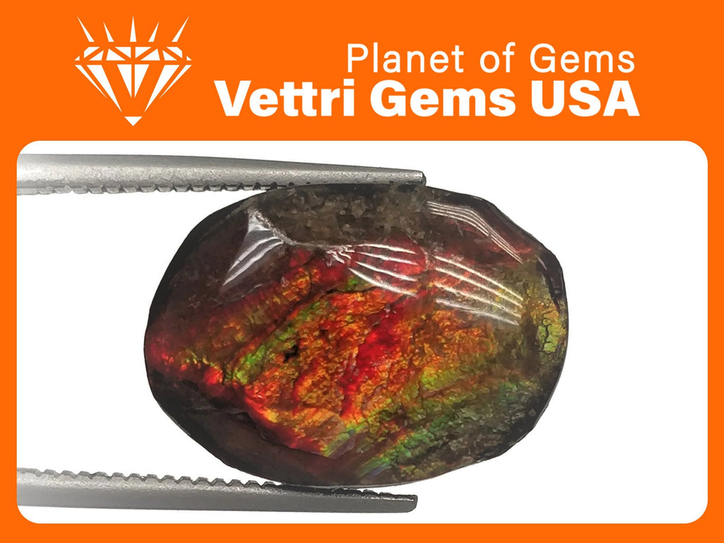 Natural Ammolite Gemstone | Cabochon Ammolite Loose Stone | Canadian Ammolite Gem | Genuine Ammolite (884) Fancy shape 5.5 ct-Planet Gemstones