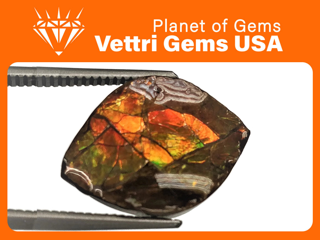 Natural Ammolite Gemstone | Cabochon Ammolite Loose Stone | Canadian Ammolite Gem | Genuine Ammolite (928) Fancy shape 2.94 ct-Planet Gemstones
