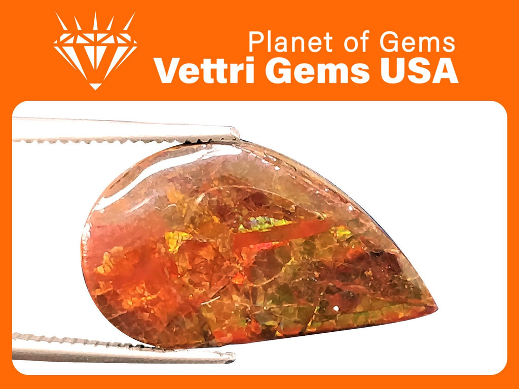 Natural Ammolite Gemstone | Cabochon Ammolite Loose Stone | Canadian Ammolite Gem | Genuine Ammolite (793) Pear shape 6.6 ct-Planet Gemstones