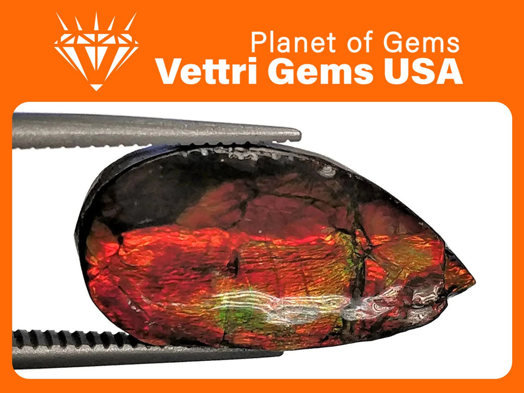 Natural Ammolite Gemstone | Cabochon Ammolite Loose Stone | Canadian Ammolite Gem | Genuine Ammolite (968) Pear shape 5.3 ct-Planet Gemstones
