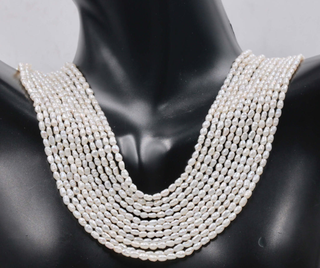 Fresh Water Pearls Real pearl necklace Cultured pearls Small pearl Necklace Natural white pearl Bulk Pearl 16" SKU:113255-Planet Gemstones