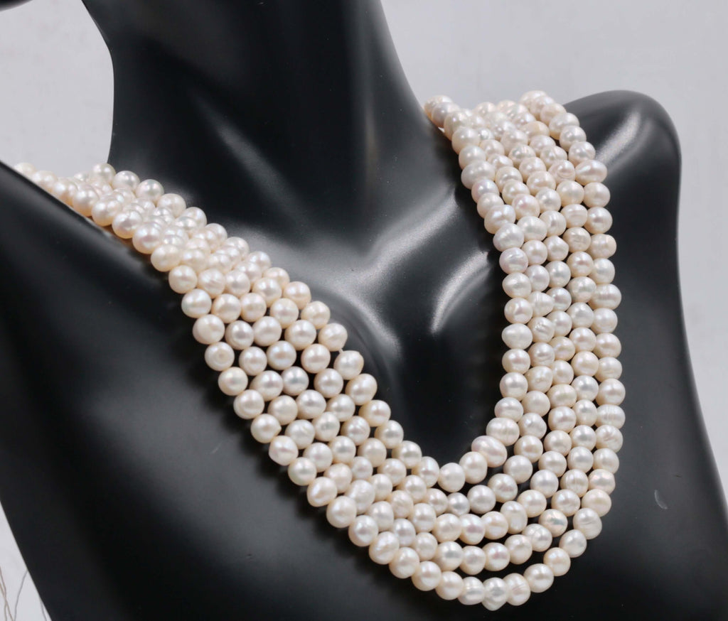 Fresh Water Pearls Real pearl necklace Cultured pearls Small pearl Necklace Natural white pearl Bulk Pearl 16" SKU:113253-Planet Gemstones