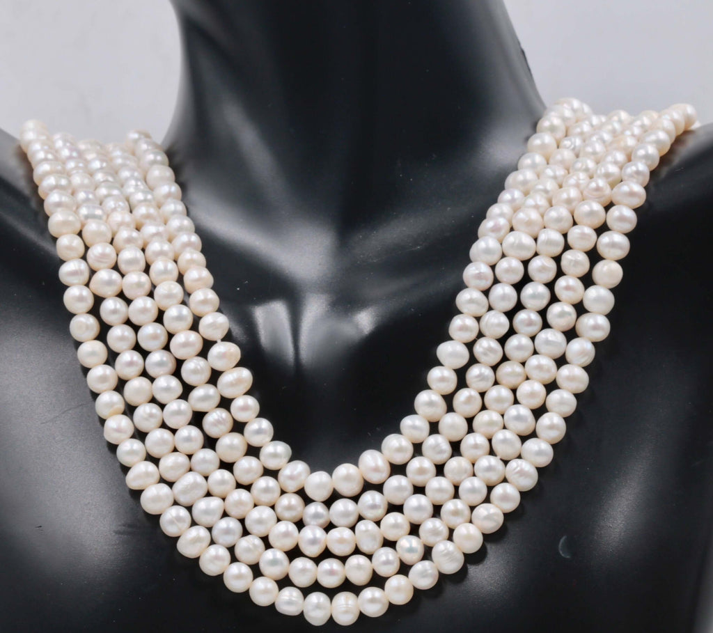 Fresh Water Pearls Real pearl necklace Cultured pearls Small pearl Necklace Natural white pearl Bulk Pearl 16" SKU:113253-Planet Gemstones