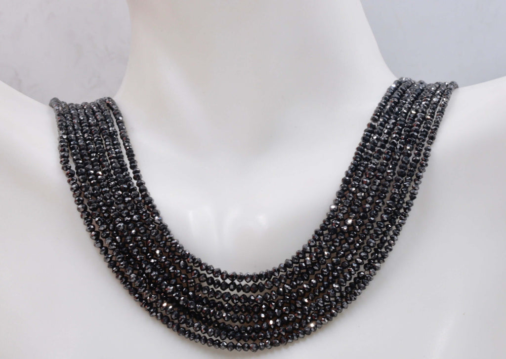 Black Diamond Beads Black Diamond Necklace Black Diamond Necklace for Women Natural Black Diamond For April Beads 14" SKU: 114347,114348-Planet Gemstones