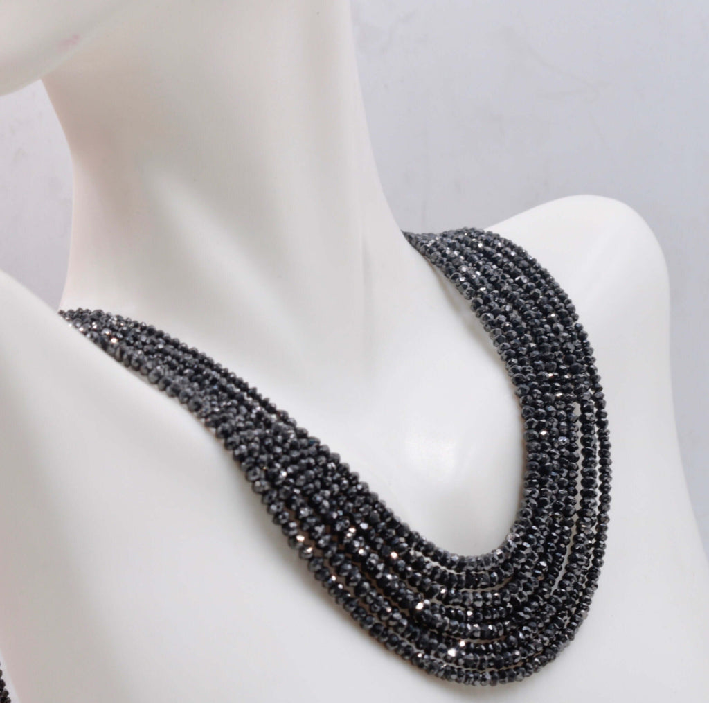Black Diamond Beads Black Diamond Necklace Black Diamond Necklace for Women Natural Black Diamond For April Beads 14" SKU: 114347,114348-Planet Gemstones