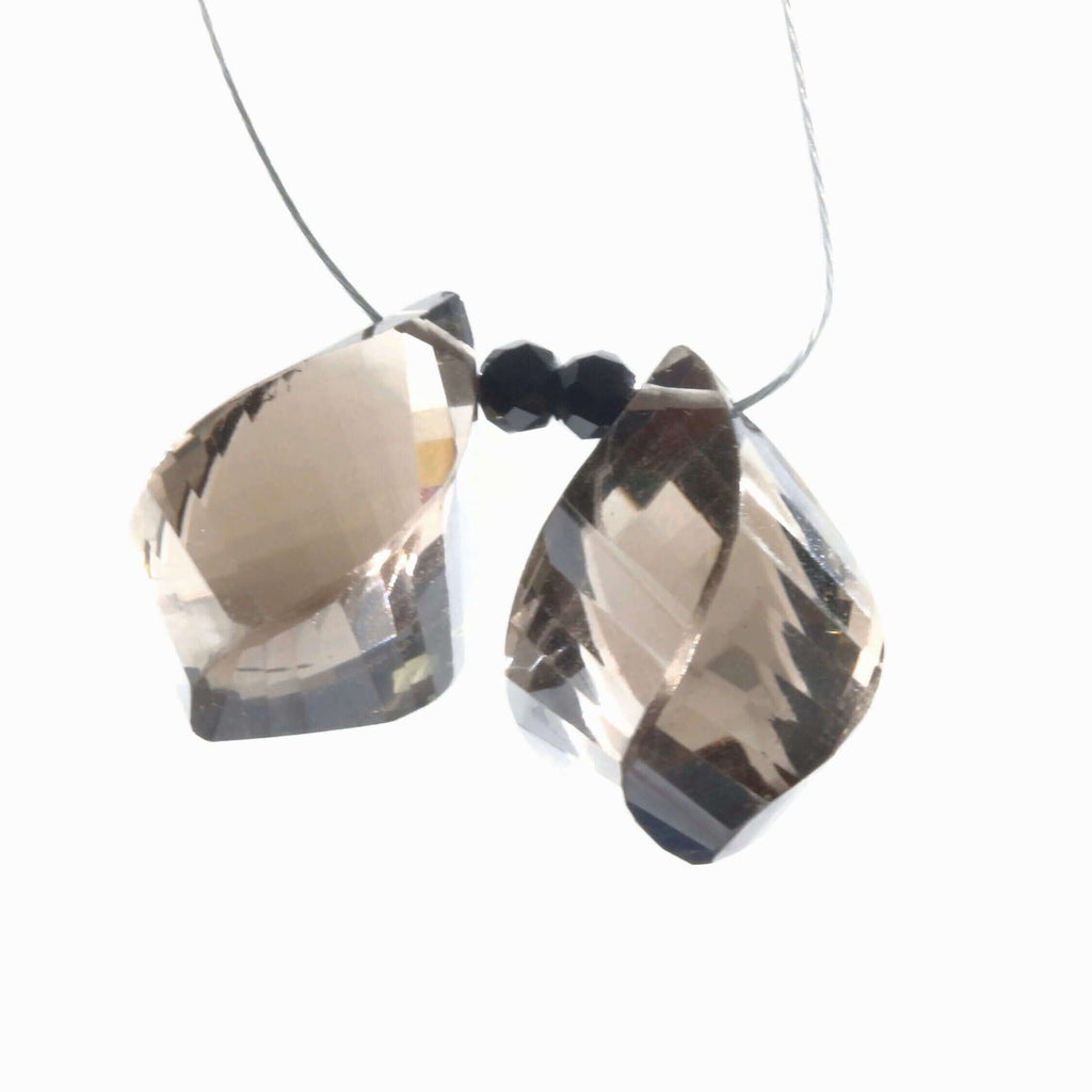 Smoky Quartz Twisted Teardrop Pair-Smoky Topaz-Planet Gemstones