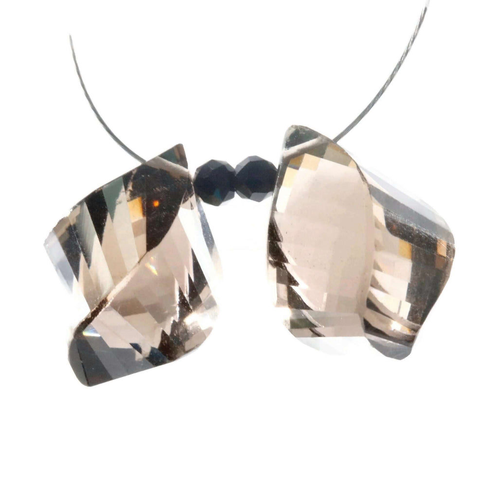 Smoky Quartz Twisted Teardrop Pair-Smoky Topaz-Planet Gemstones